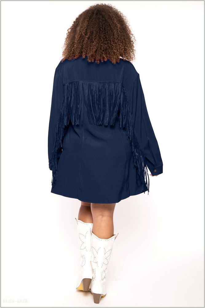  Plus Size Sonya Fringe Shirt Dress - Navy E34-JJD5017P-NV-1X