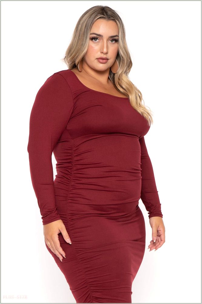  Plus Size Sophie Shirred Bodycon Maxi Dress - Burgundy W34-73733CD-BY-1X