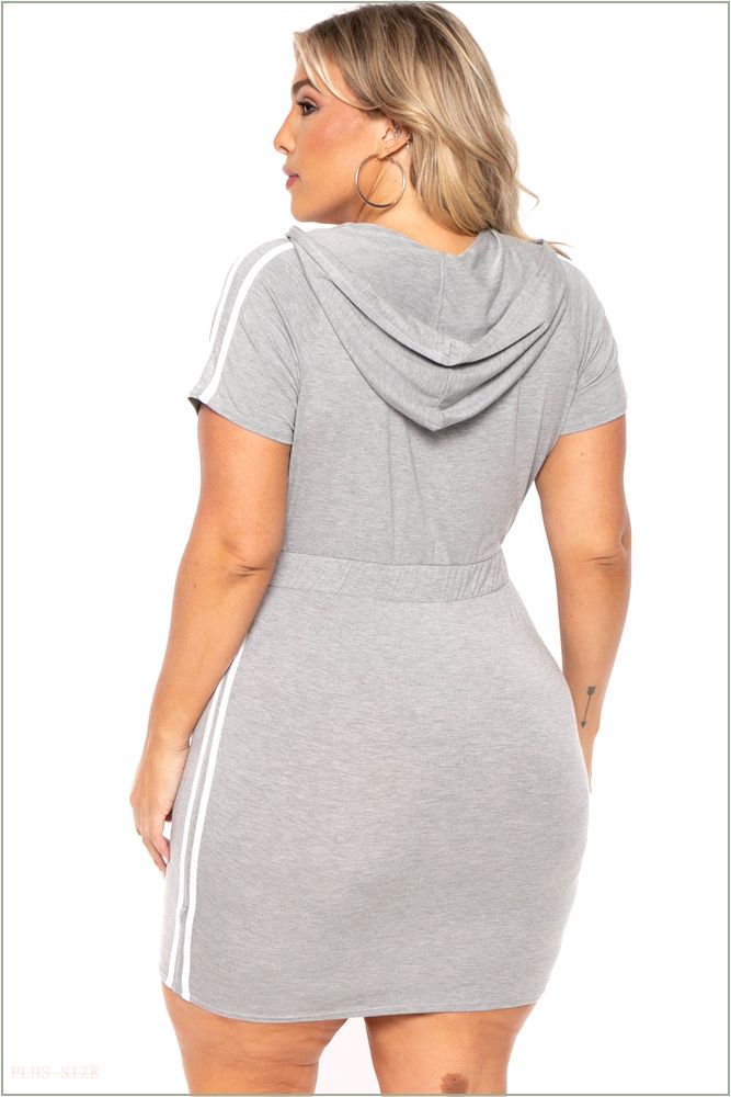  Plus Size Sporty Varsity Stripe Hoodie Dress - Heather Grey A7-CS1523-HG-1X