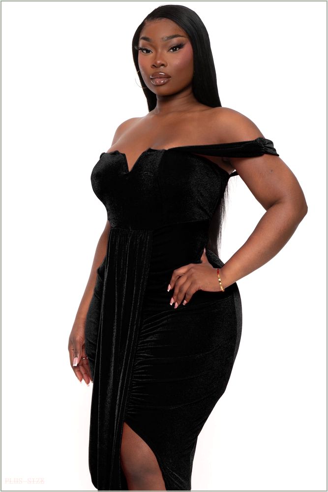  Plus Size Stella Front Drape Dress - Black H17-CS2398-BK-1X