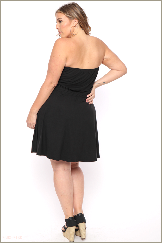  Plus Size Strapless Belted Flare Dress - Black UP14-CS1466-BK-2X