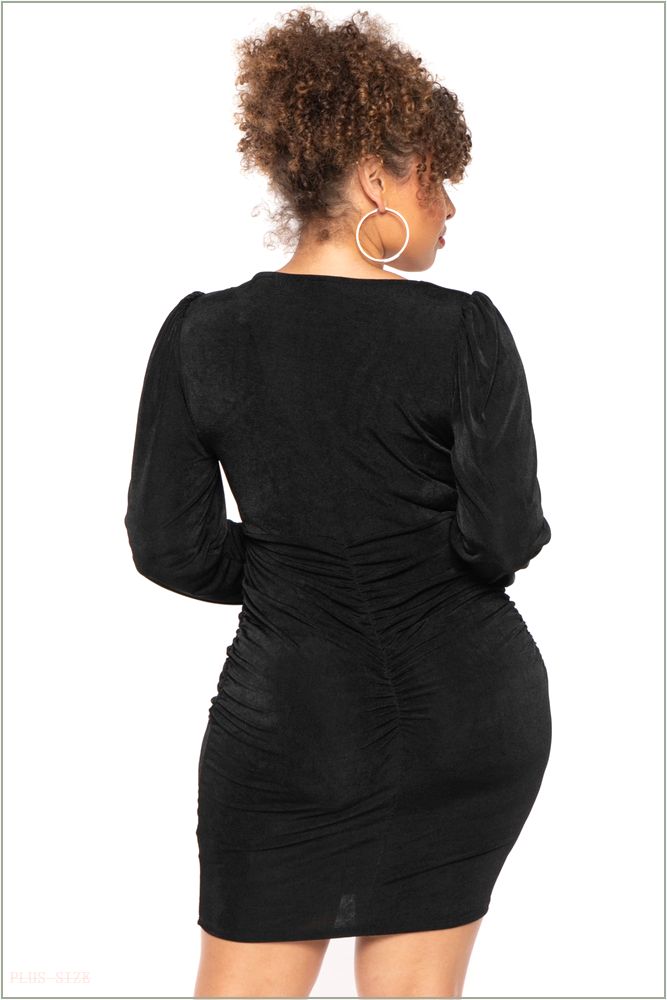  Plus Size Sydney Ruched Slinky Dress - Black Q59-CS2214-BK-3X