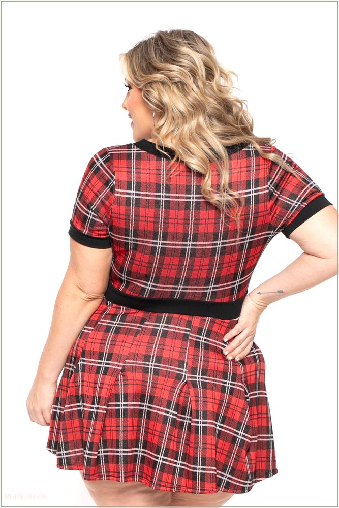  Plus Size Tai Plaid Pleated Dress- Red F28-CS2315-RD-1X