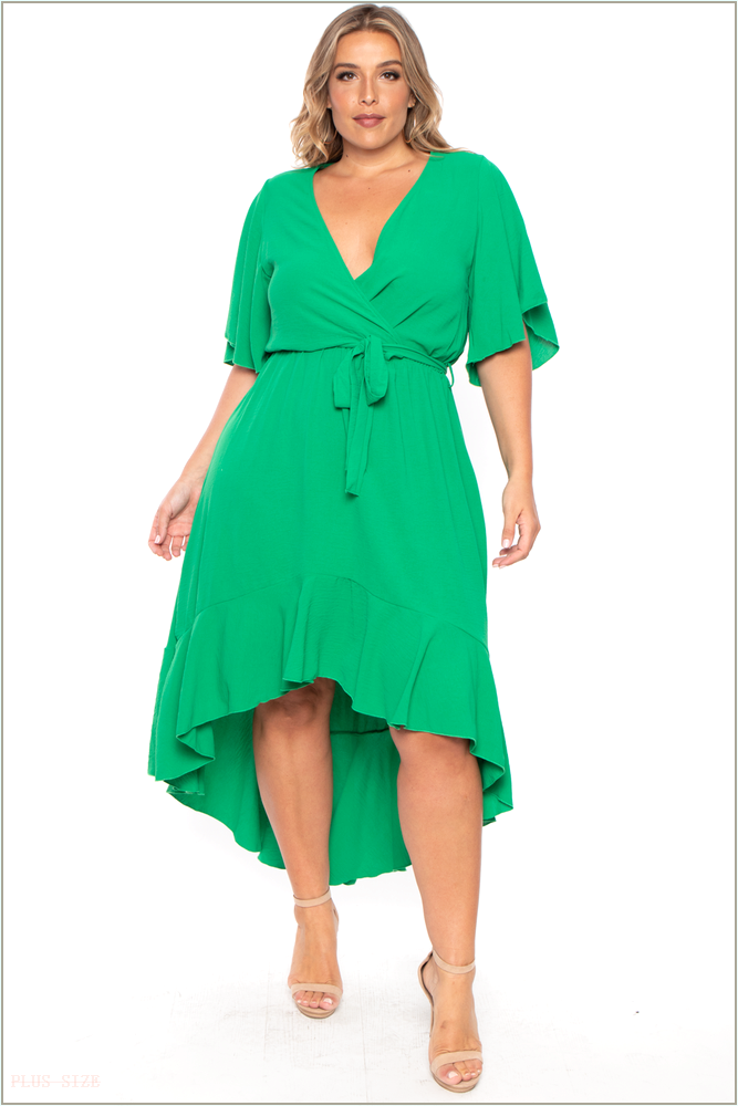  Plus Size Tati Surplice Ruffle Dress - Green H9-D10375PL-GR-2X