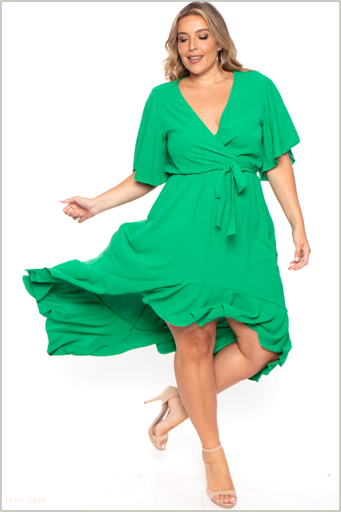  Plus Size Tati Surplice Ruffle Dress - Green H9-D10375PL-GR-2X