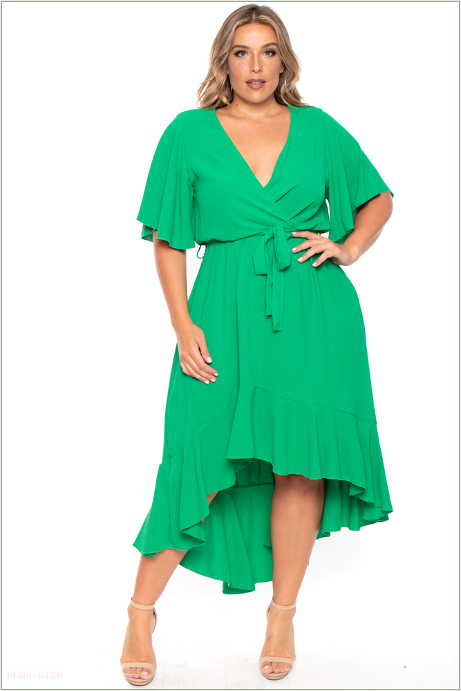  Plus Size Tati Surplice Ruffle Dress - Green H9-D10375PL-GR-2X