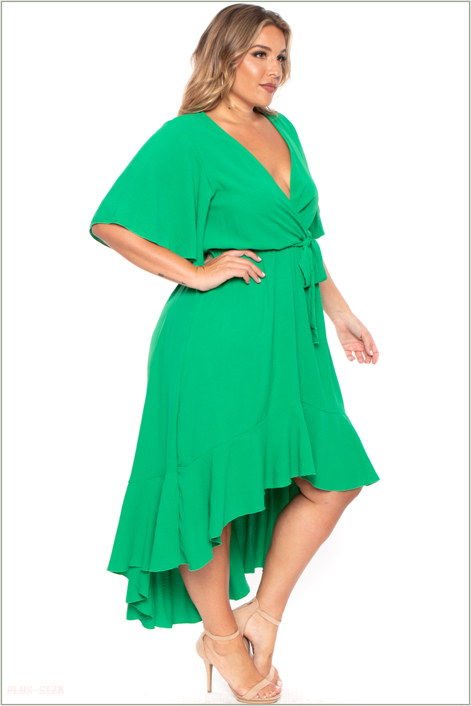  Plus Size Tati Surplice Ruffle Dress - Green H9-D10375PL-GR-2X