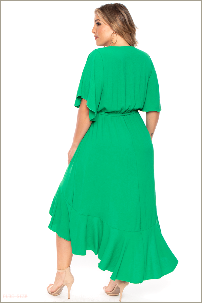  Plus Size Tati Surplice Ruffle Dress - Green H9-D10375PL-GR-2X