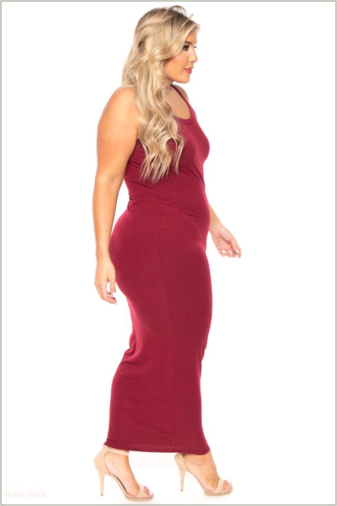  Plus Size Tess Ribbed Maxi Dress - Burgundy UP7-CS2103-BY-1X