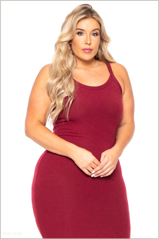  Plus Size Tess Ribbed Maxi Dress - Burgundy UP7-CS2103-BY-1X