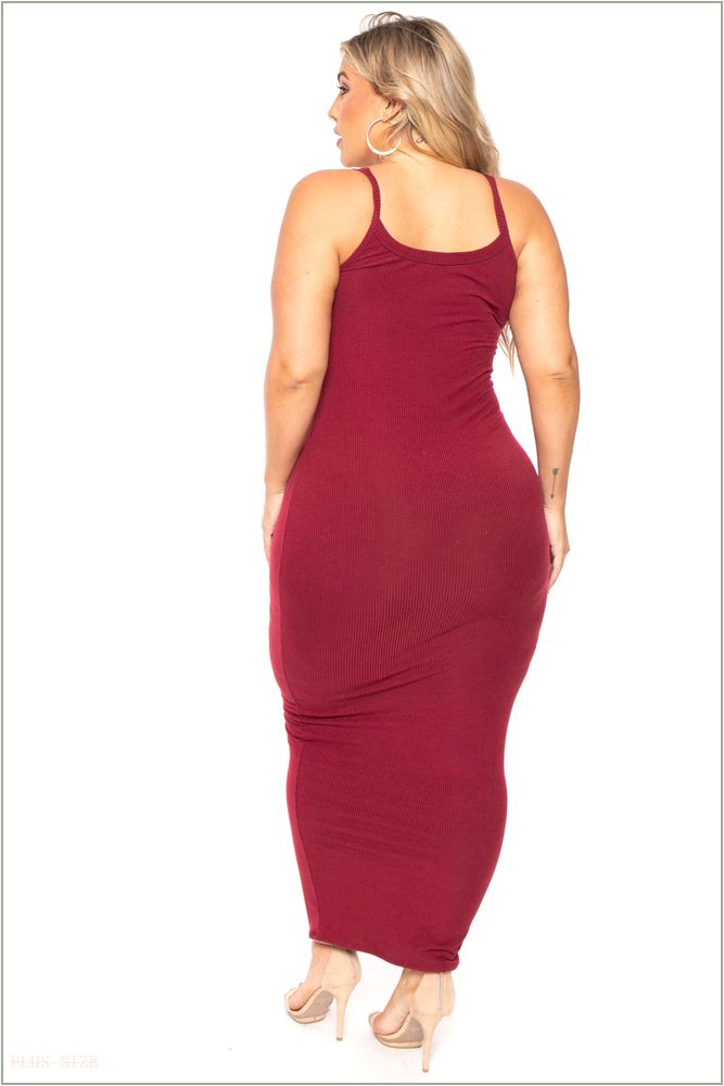  Plus Size Tess Ribbed Maxi Dress - Burgundy UP7-CS2103-BY-1X