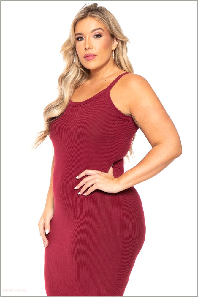  Plus Size Tess Ribbed Maxi Dress - Burgundy UP7-CS2103-BY-1X