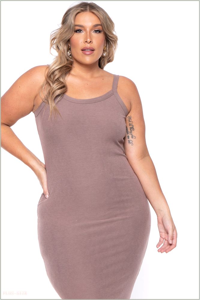  Plus Size Tess Ribbed Maxi Dress - Mocha Y20-CS2103-MC-2X