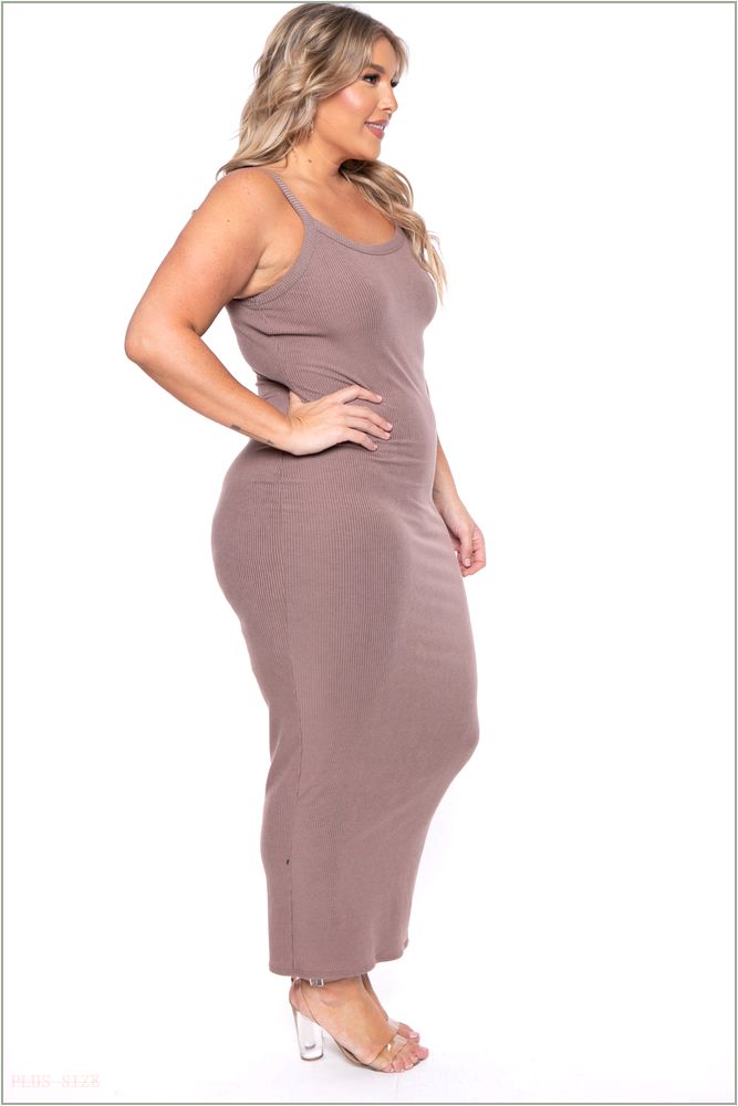  Plus Size Tess Ribbed Maxi Dress - Mocha Y20-CS2103-MC-2X