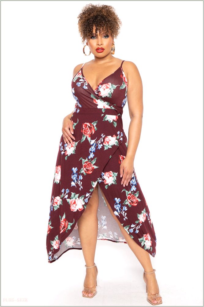  Plus Size Vanisha Cami Dress - Burgundy H12-CS0266-BY-1X