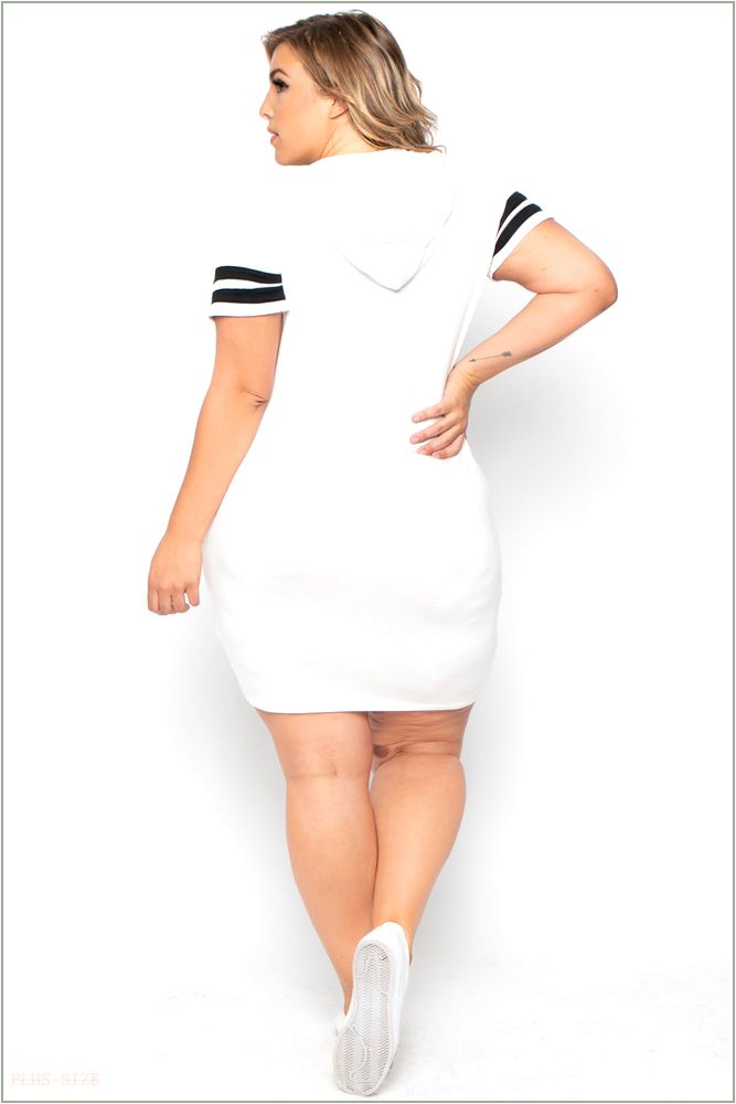  Plus Size Varsity Stripe Hoodie Dress - Ivory Q24-CS1131-IV-3X