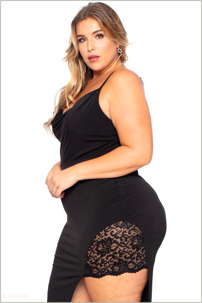  Plus Size Vavavoom Lace Inset Dress - Black G39-CS1247-BK-1X