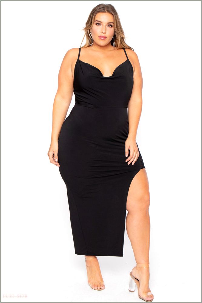  Plus Size Vavavoom Lace Inset Dress - Black G39-CS1247-BK-1X