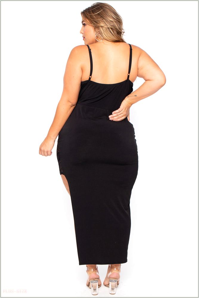  Plus Size Vavavoom Lace Inset Dress - Black G39-CS1247-BK-1X