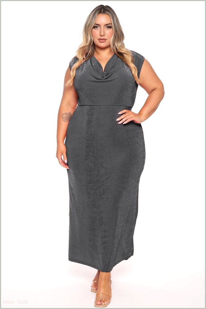  Plus Size Velma Cowl Neck Maxi Dress - Charcoal T25-CRD1500X-CH-1X