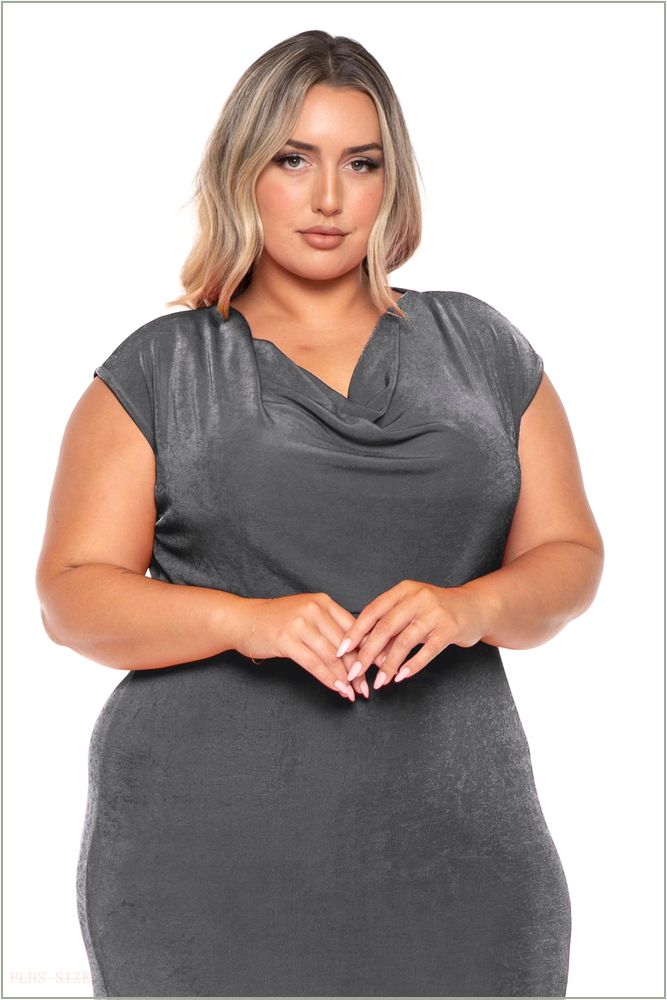  Plus Size Velma Cowl Neck Maxi Dress - Charcoal T25-CRD1500X-CH-1X