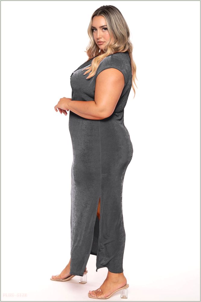  Plus Size Velma Cowl Neck Maxi Dress - Charcoal T25-CRD1500X-CH-1X