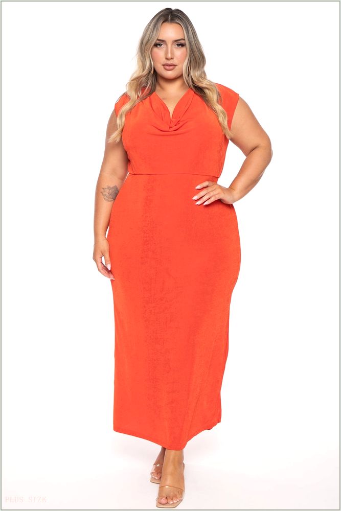  Plus Size Velma Cowl Neck Maxi Dress - Orange T25-CRD1500X-OR-1X