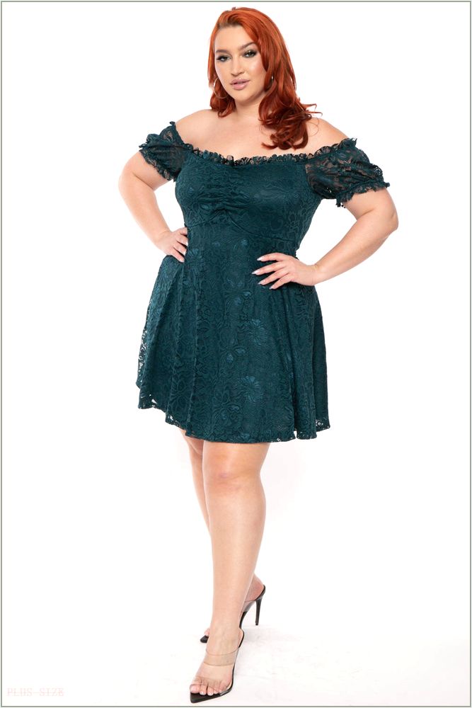  Plus Size Veronica Flower Lace Dress- Green Y57-CS2132-GR-3X