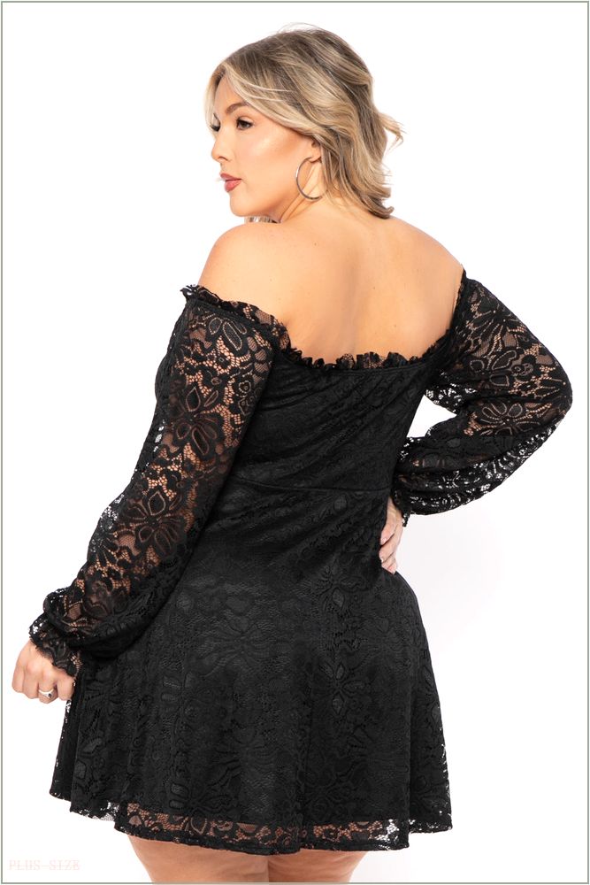  Plus Size Veronica Long Sleeve Lace Dress- Black T30-CS2285-BK-2X