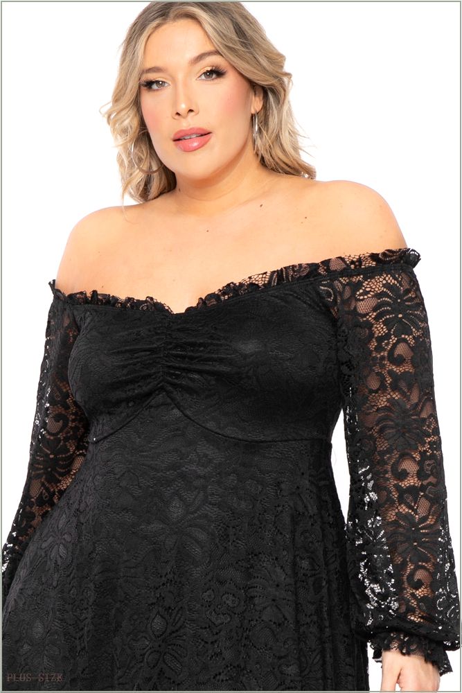  Plus Size Veronica Long Sleeve Lace Dress- Black T30-CS2285-BK-2X