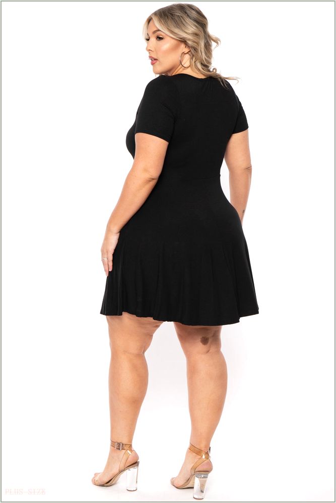  Plus Size Vicki Mesh Flare Dress - Black O58-CS2308-BK-1X