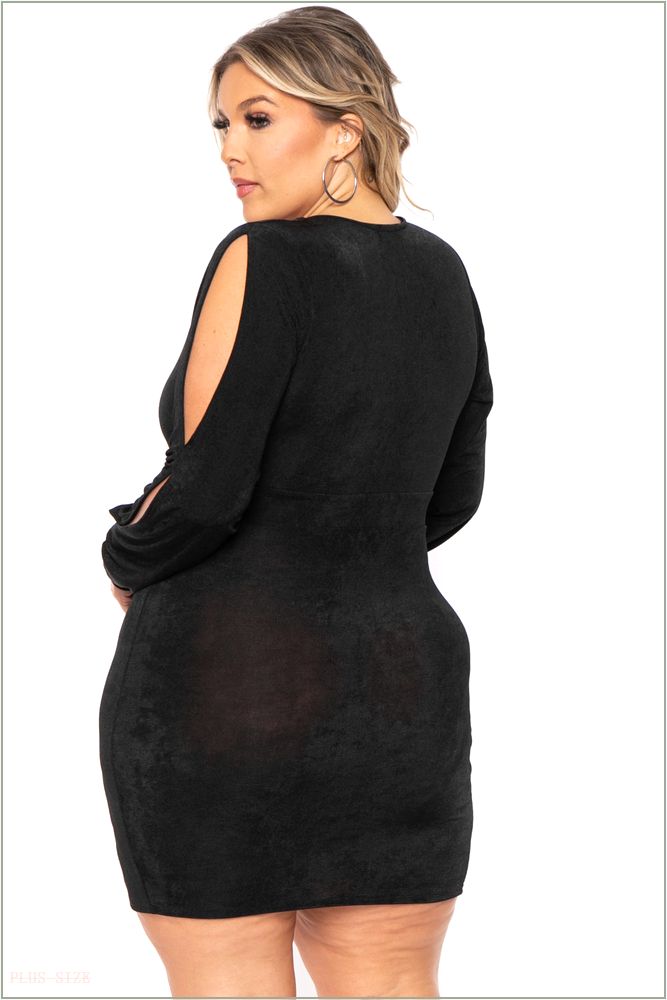  Plus Size Vienna Slit Sleeve Dress - Black H11-CS2217-BK-3X