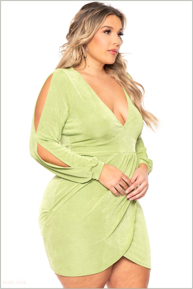  Plus Size Vienna Slit Sleeve Dress - Green H11-CS2217-GR-2X