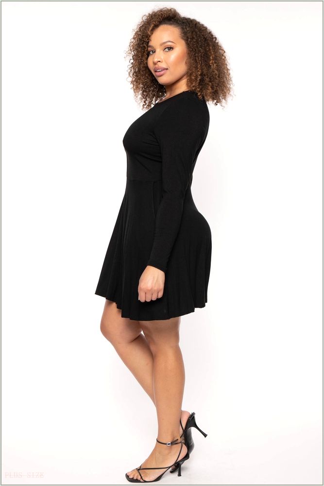  Plus Size Vika Mesh Flare Dress - Black H4-CS2604-BK-1X