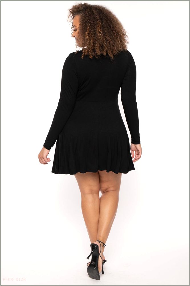  Plus Size Vika Mesh Flare Dress - Black H4-CS2604-BK-1X