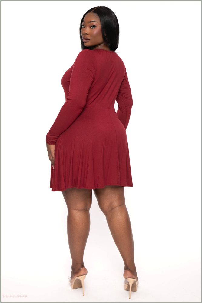  Plus Size Vika Mesh Flare Dress - Burgundy H4-CS2604-BY-1X