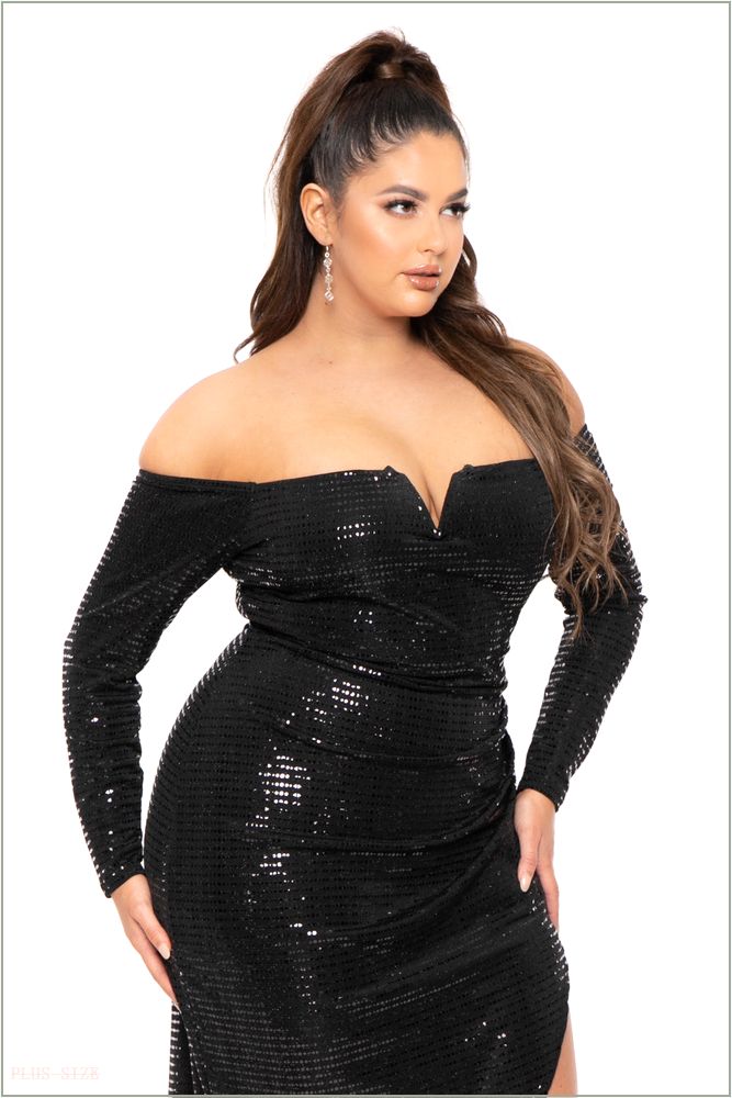  Plus Size Viviana Off The Shoulder Dress - Black D54-CS2321-BK-1X