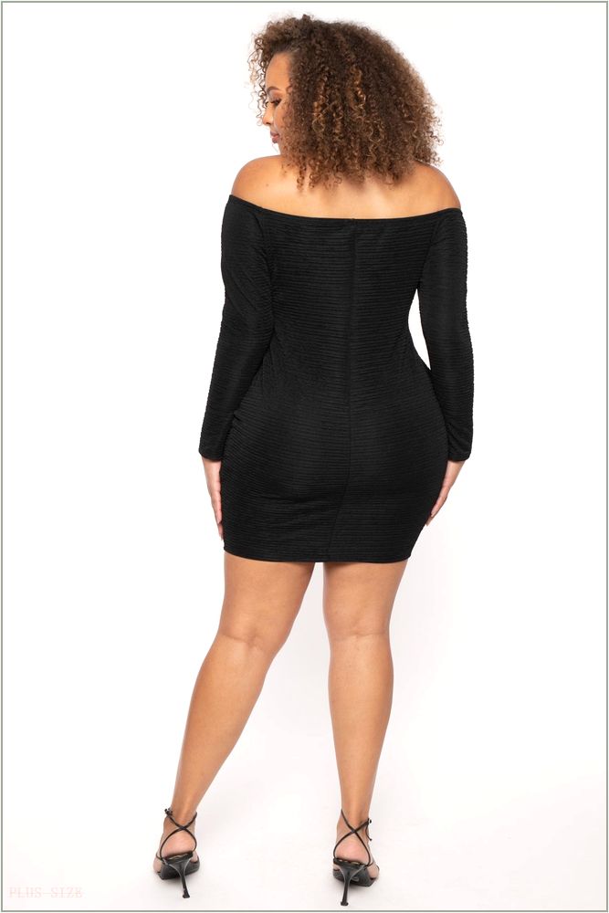  Plus Size Vivienne Boa Mini Dress - Black H9-CS2592-BK-1X