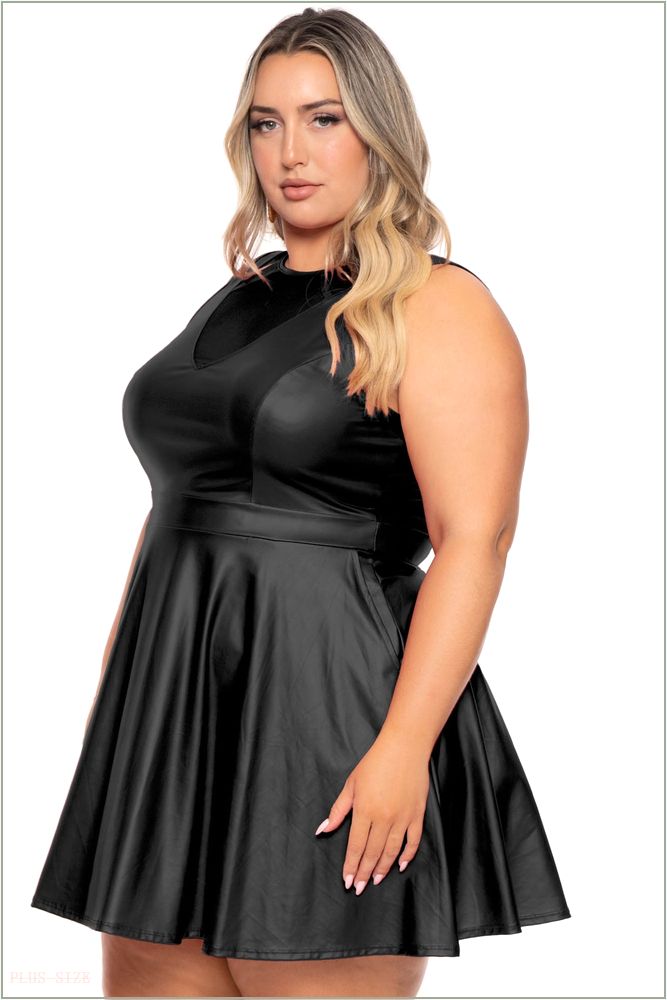  Plus Size Vixen Faux Leather Flare Dress - Black H14-CS2311-BK-1X