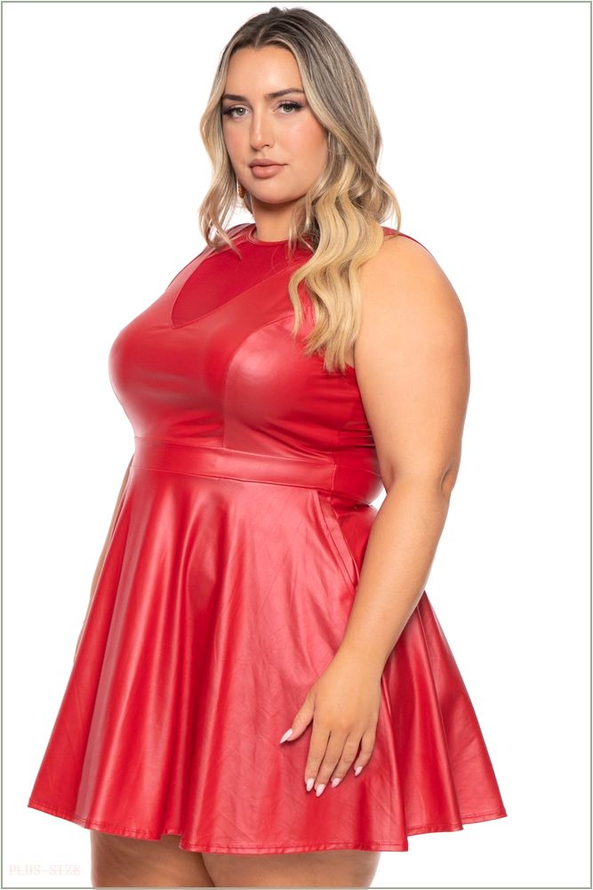  Plus Size Vixen Faux Leather Flare Dress - Red H14-CS2311-RD-1X