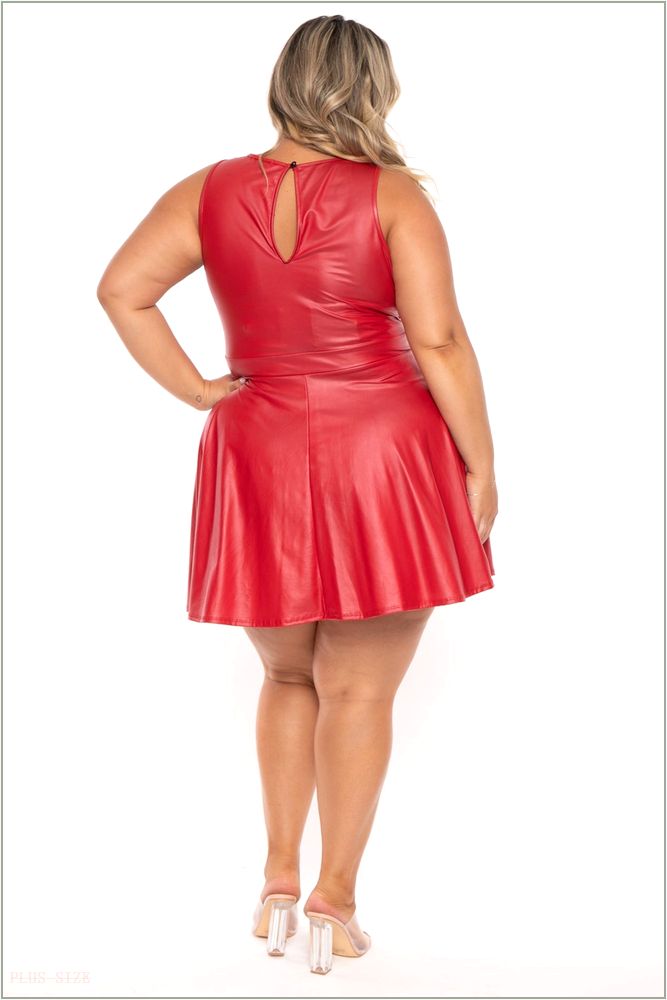  Plus Size Vixen Faux Leather Flare Dress - Red H14-CS2311-RD-1X