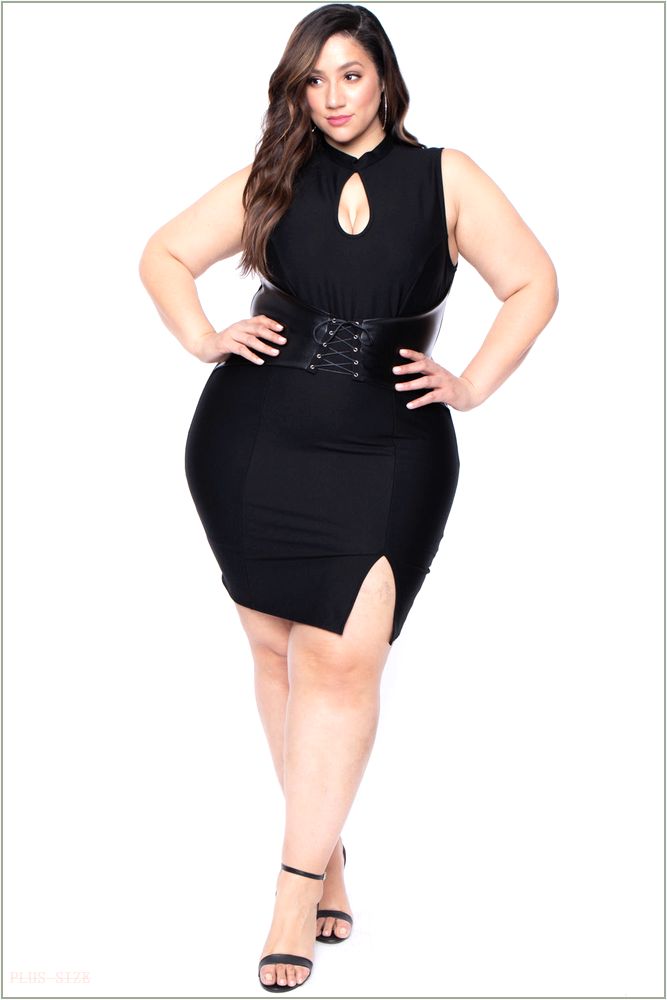  Plus Size Waist Snatcher Bodycon Dress - Black P27-CS0219-BK-1X