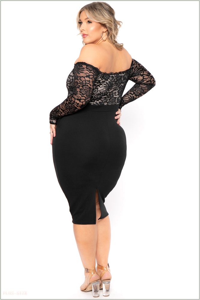  Plus Size Yadira Lace Top Midi Dress - Black J7-CS2264-BK-3X