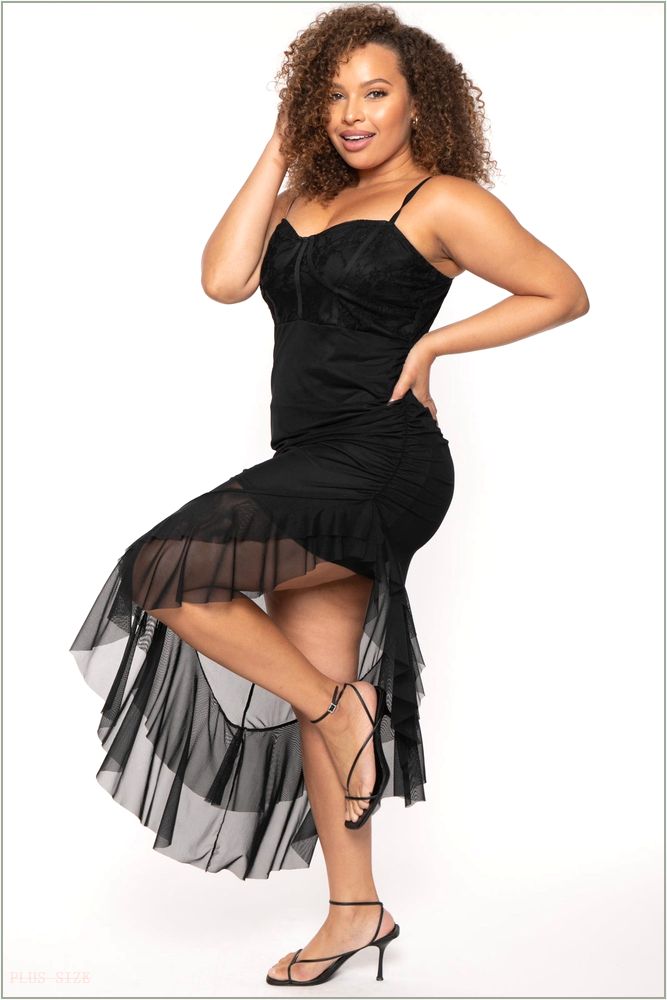  Plus Size Yaritza Ruffle Dress - Black H8-CS2467-BK-1X