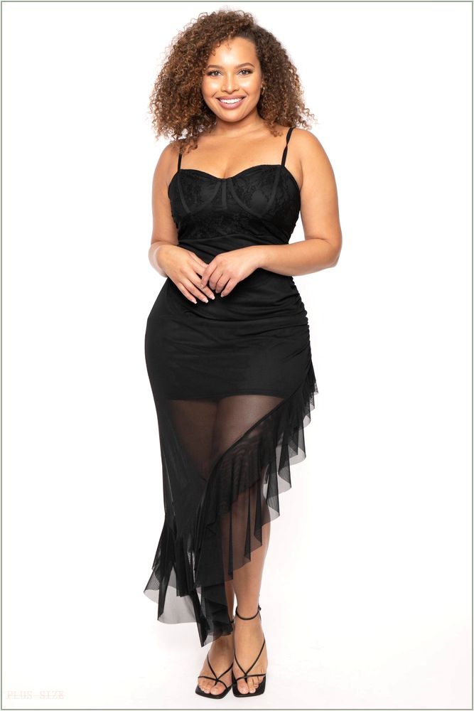  Plus Size Yaritza Ruffle Dress - Black H8-CS2467-BK-1X