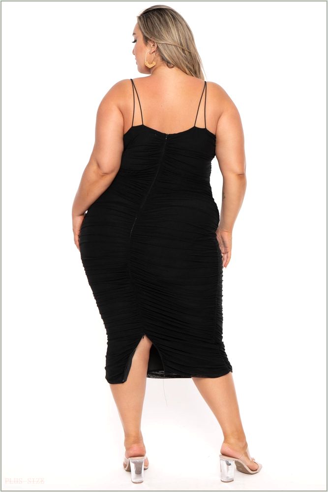  Plus Size Yesenia Ruched Mesh Dress - Black D31-RVD1745-P-BK-1X