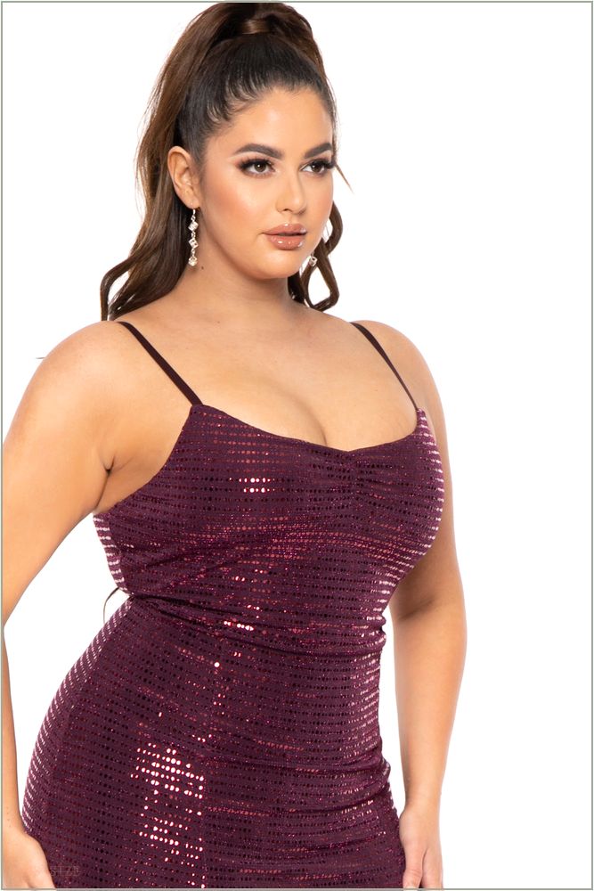  Plus Size Zahrah Sequins M-Slit Dress - Burgundy B26-CS2269-BY-3X