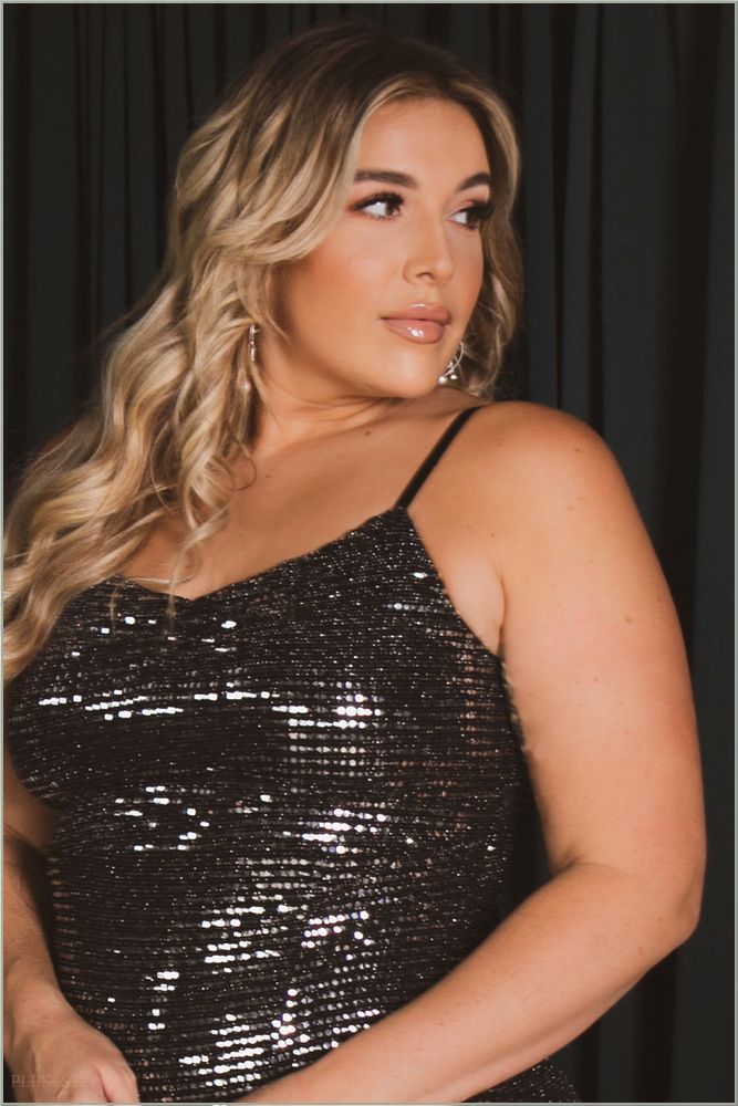  Plus Size Zahrah Sequins M-Slit Dress - Silver B26-CS2269-SV-1X