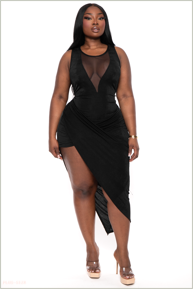  Plus Size Zayra Draped Bodycon Dress - Black H9-CS2443-BK-1X