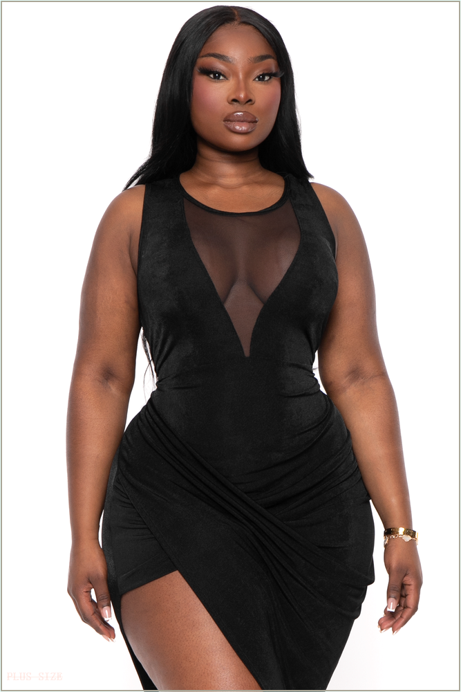  Plus Size Zayra Draped Bodycon Dress - Black H9-CS2443-BK-1X